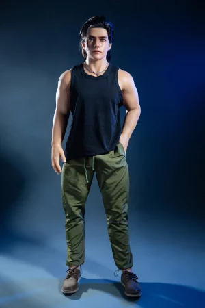 seamless-silicone-male-doll-uk-Knox-standing-olive-cargo-pants